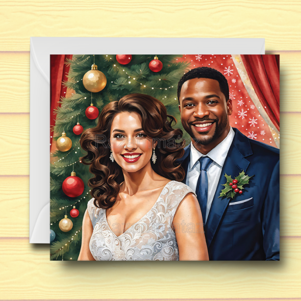 Interracial Couple L Christmas Card